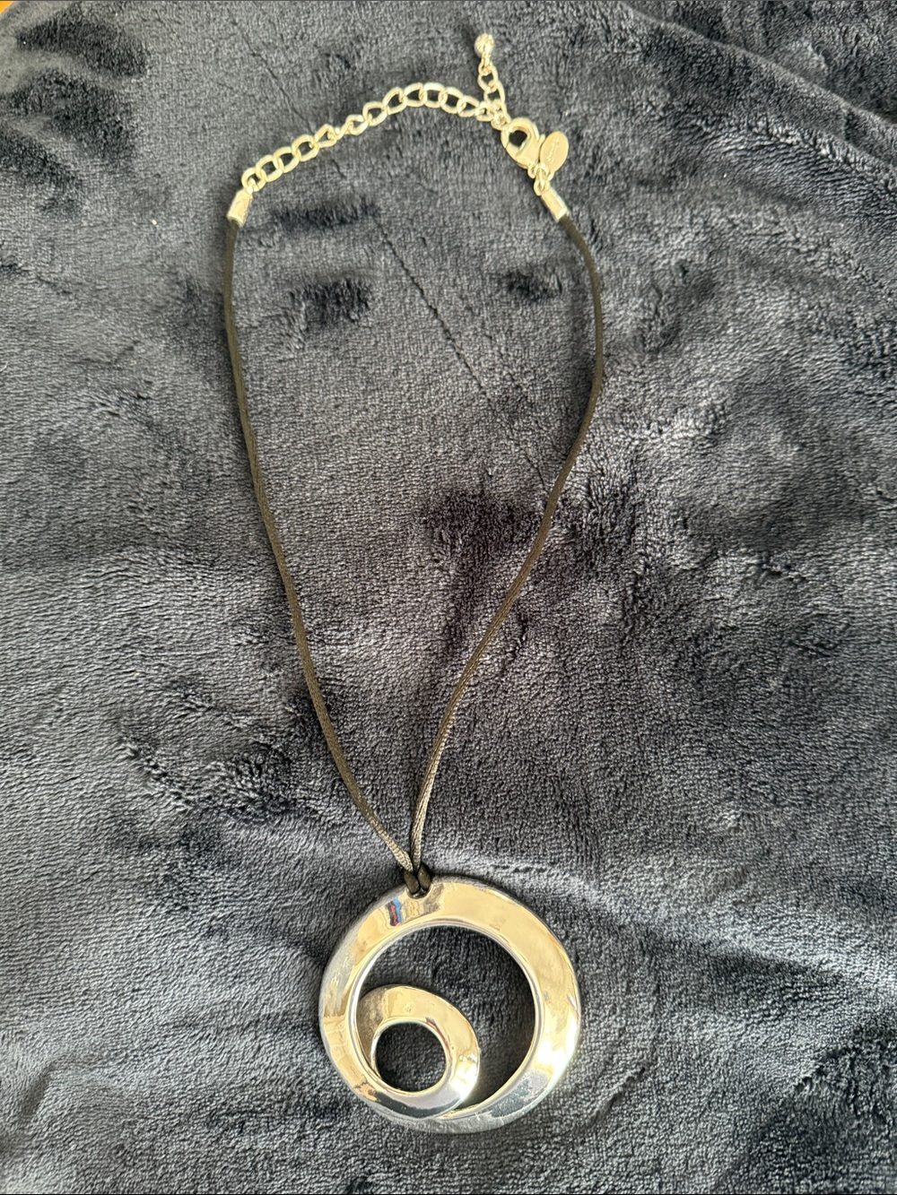 Chico's Silver-Tone Spiral Circle Pendant on Black Cord
